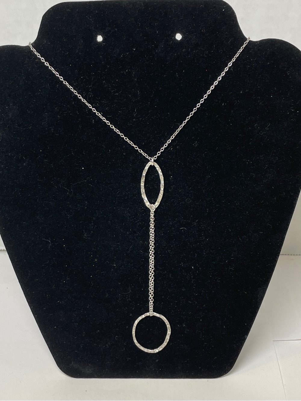 Sterling Silver 925 Y Necklace Hammered Oval & Circle Drop Dangle 20+”  4.19g